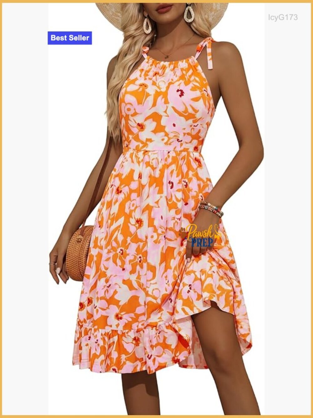 Floral Midi Sundress with Halter Neck Adjustable Straps Flowy Summer Dress